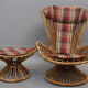 Armchair With bamboo stool covered with a cushion in suede fabrics from 1960s