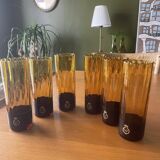 Verres souffles avec bagues en cuir à whisky année 70