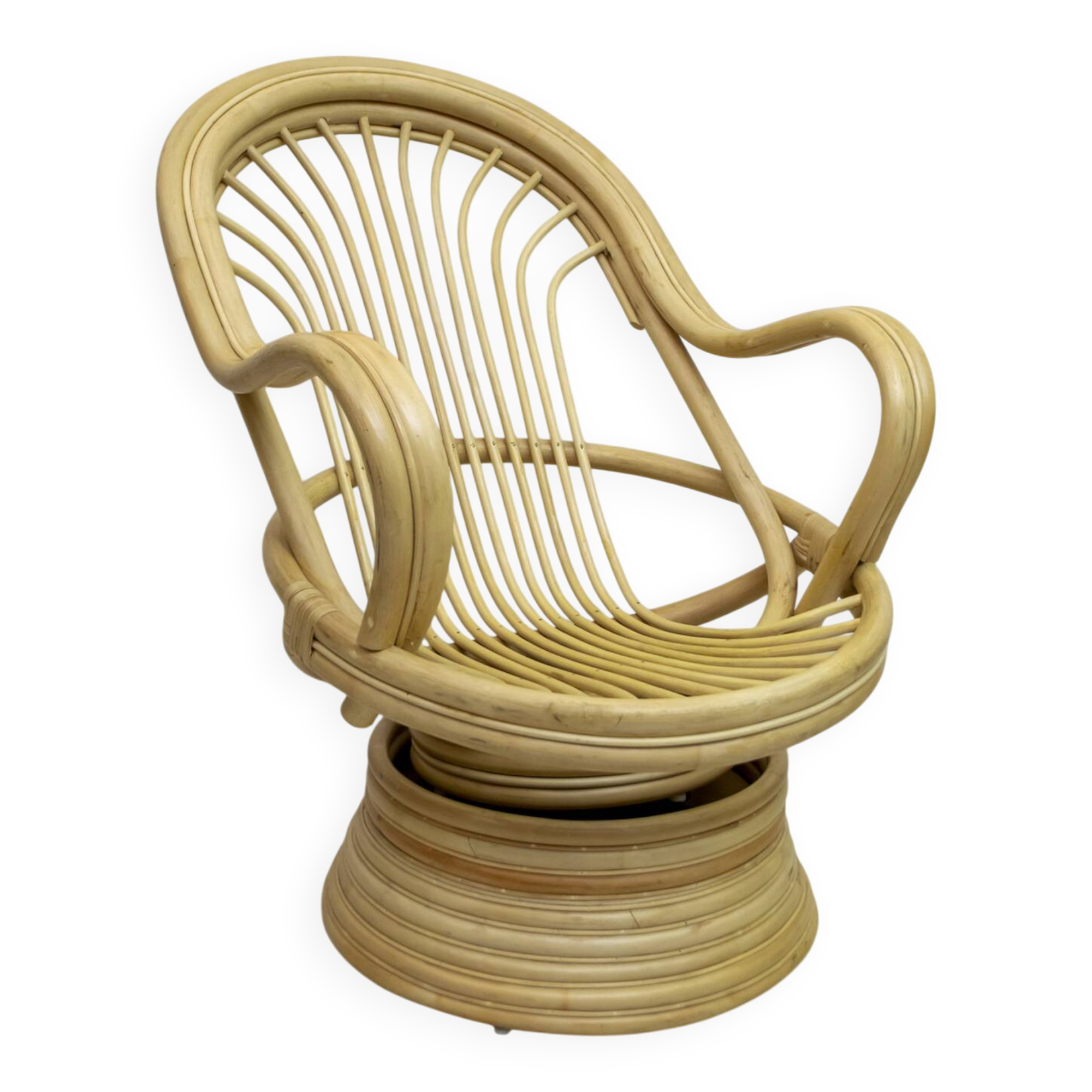 Mid-Century Modern Swivel and Rocking Armchair Bamboo, 1970s