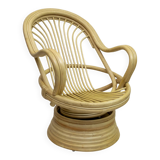 Mid-Century Modern Swivel and Rocking Armchair Bamboo, 1970s