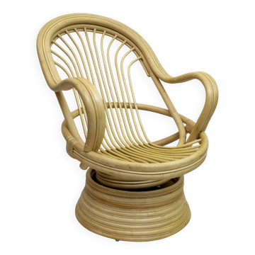 Fauteuil pivotant et à bascule moderne du milieu du siècle en bambou, années 1970
