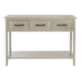 Rustic Ash Grey 3-Drawer Console Table with Storage Shelf in Solid Elm Wood