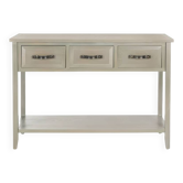 Rustic Ash Grey 3-Drawer Console Table with Storage Shelf in Solid Elm Wood