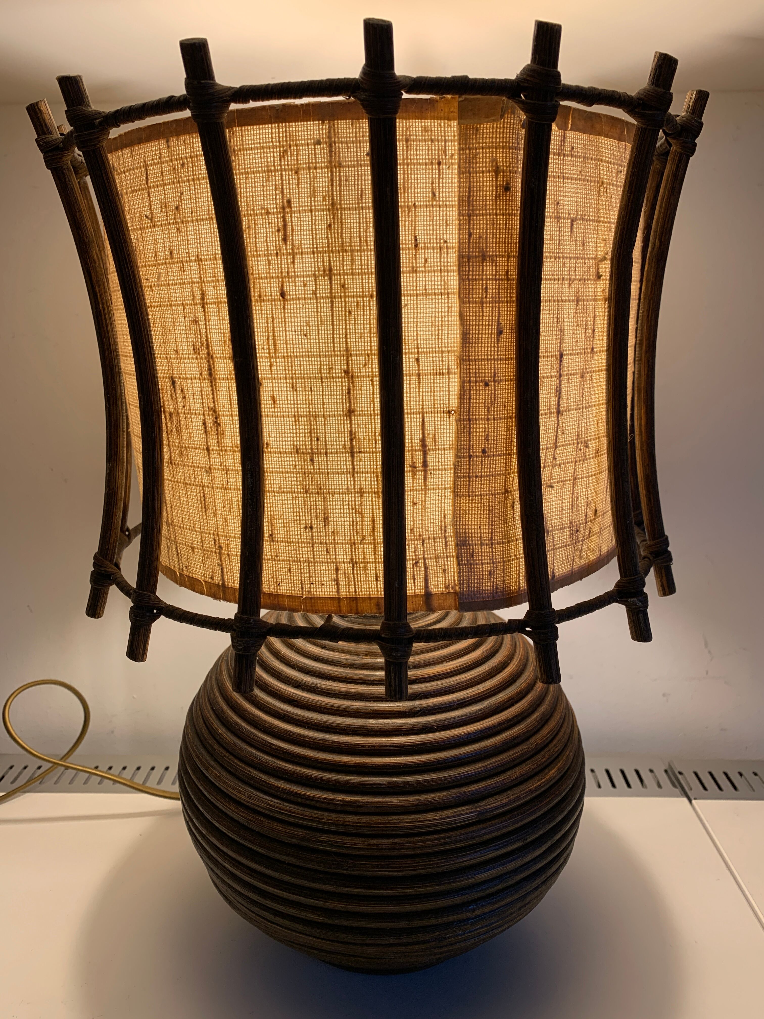 Rattan lamp with original lampshade, 1960