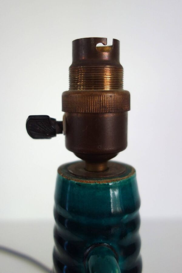 Pieds de lampe bougeoir émaillé vert Accolay vintage