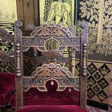 Suite of 8 Louis XIII style chairs oak and red velvet