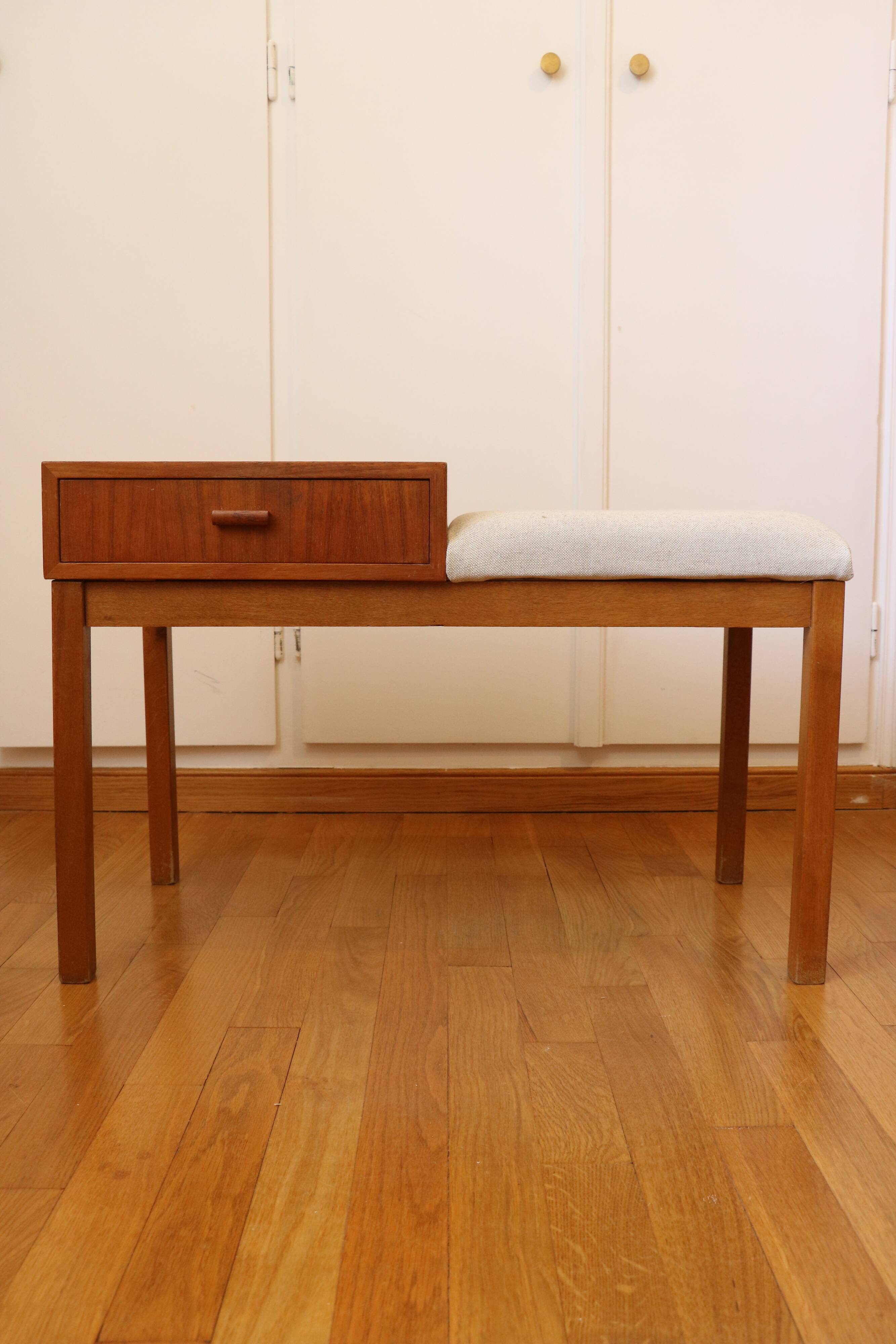 Entrance bench, Scandinavian modular telephone bench, teak, 1960