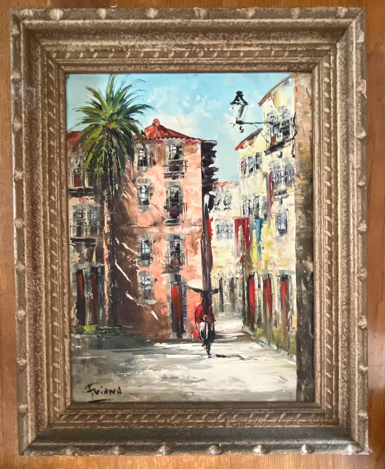 Tableau : Huile sur toile - ruelle animée au Portugal
