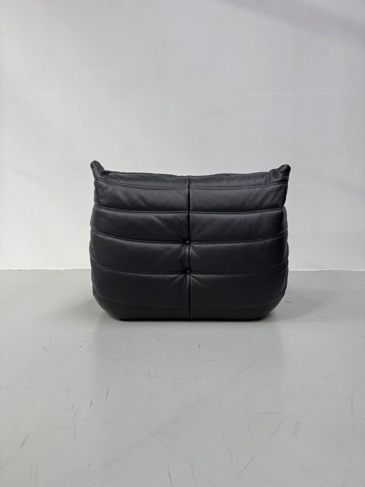 French Togo lounge chair in black leather by Michel Ducaroy for Ligne Roset, 1970s