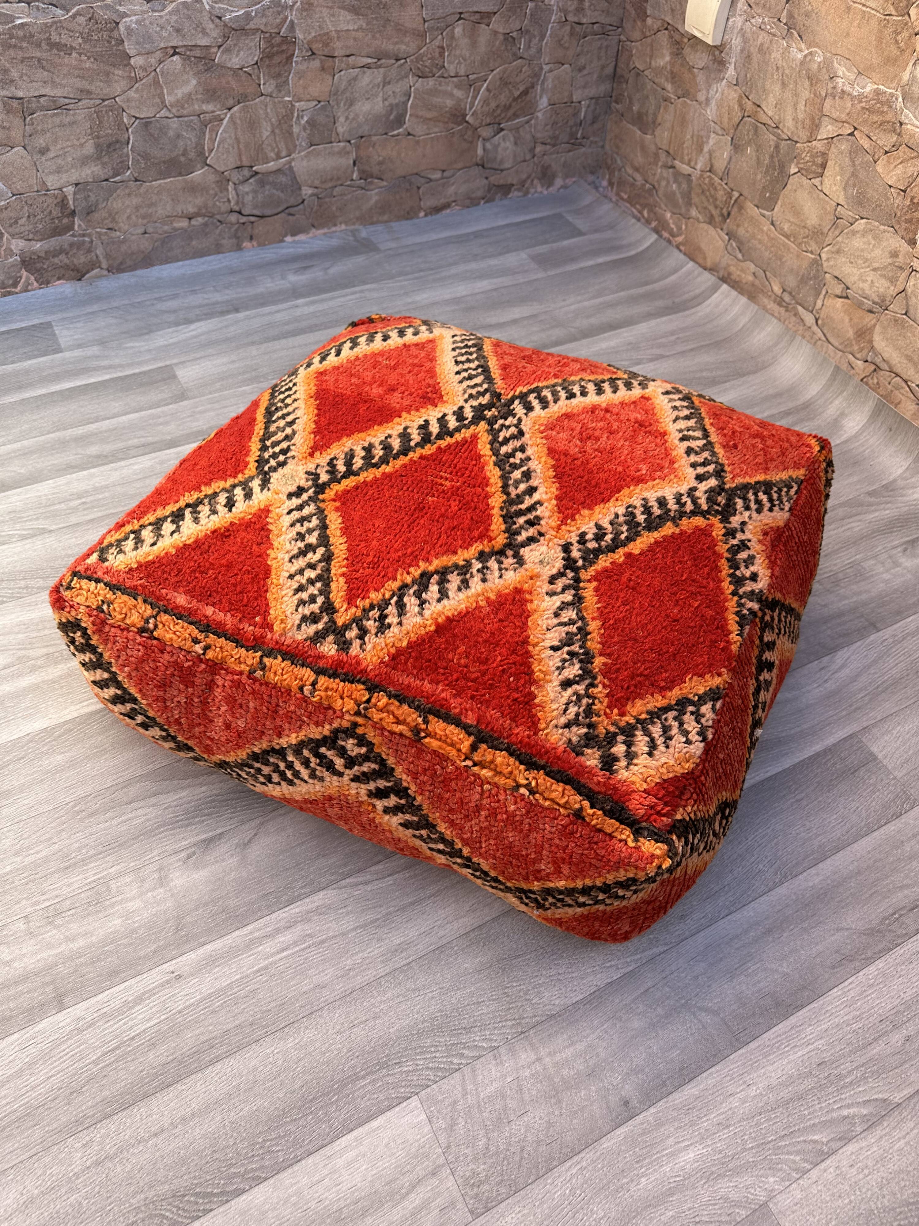 Vintage Moroccan pouf, Beni ourain Moroccan pouf, Berber pouf,
