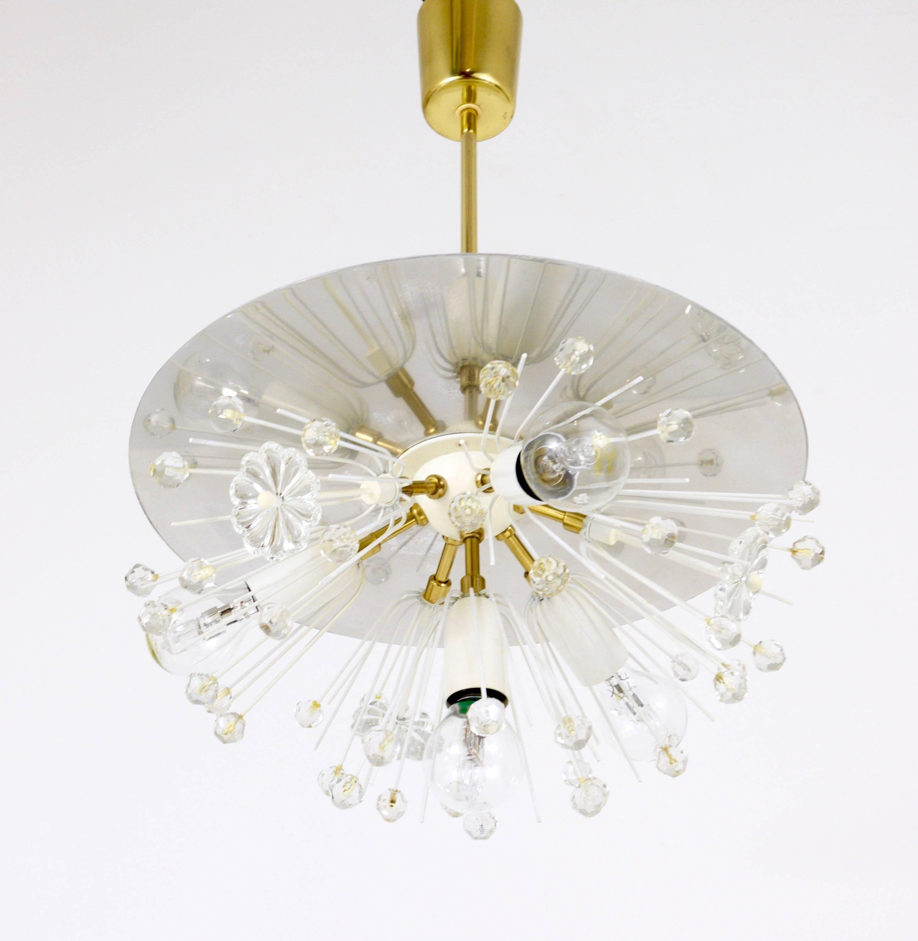 Emil Stejnar Lustre Blowball en Laiton et Cristal, Rupert Nikoll, Autriche, Années 1950