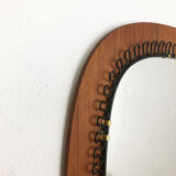 1960 s Scandinavian metal + teak mirror 54cm designed by Josef Frank for Svenskt Tenn, made in Sweden. midcentury modern. Danish modern