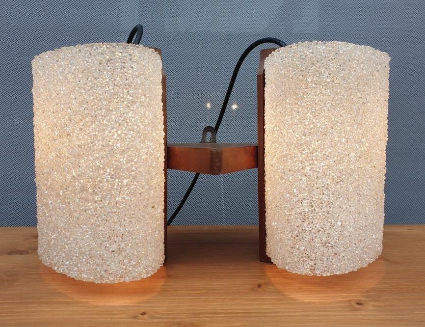 Scandinavian wall lamp Vintage teak two granite lampshades