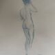 Blue watercolor painting signed female nude