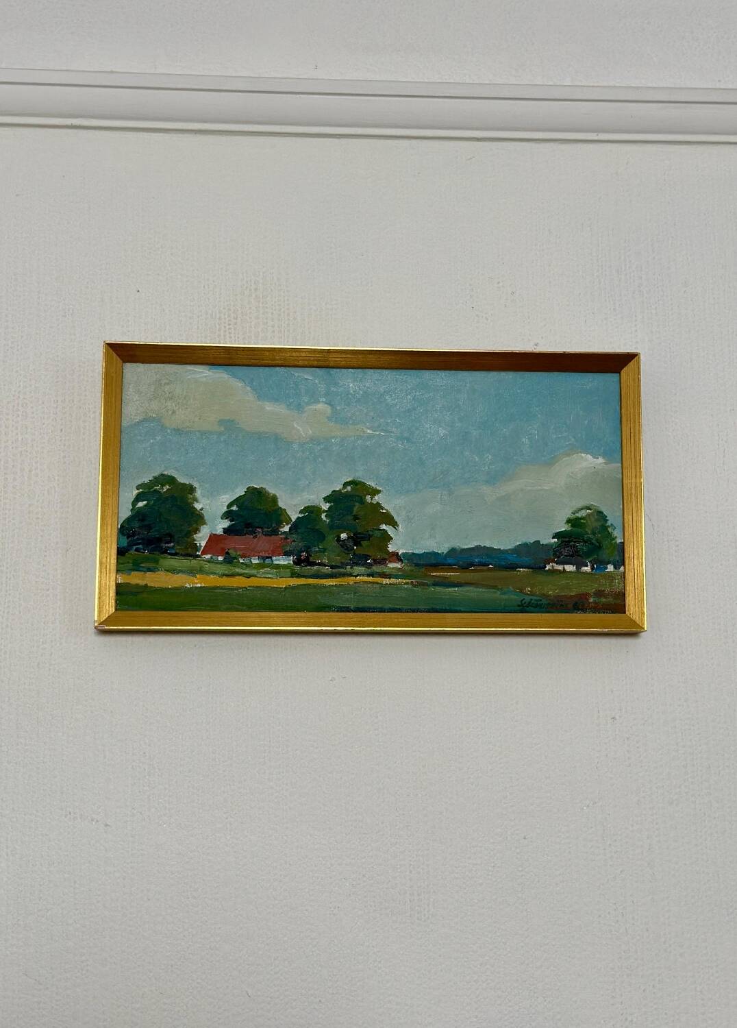 Original Swedish Oil on Canvas – “Landscape with Farms” by Schörström