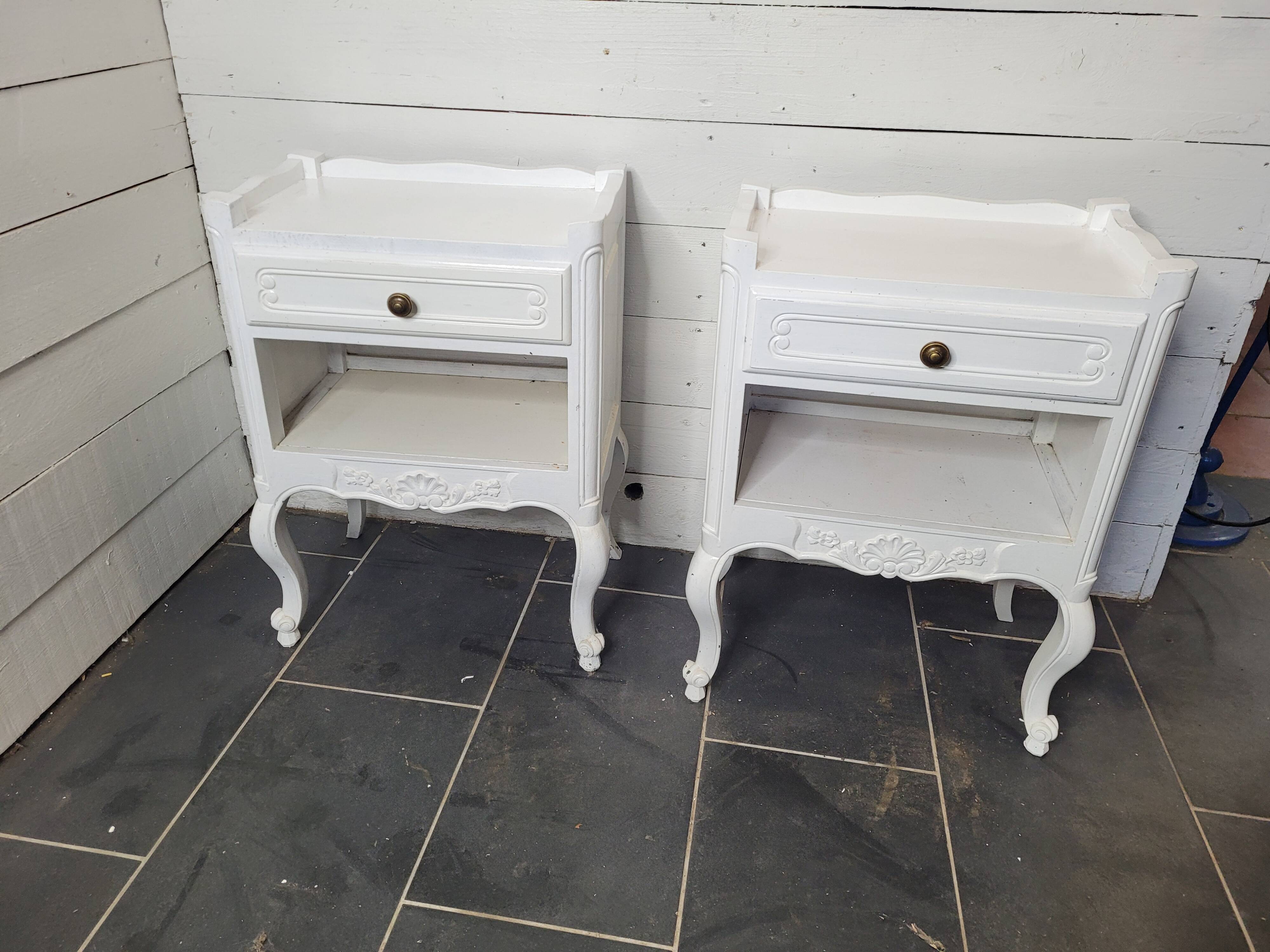 Pair of white patinated Louis XV style bedside tables