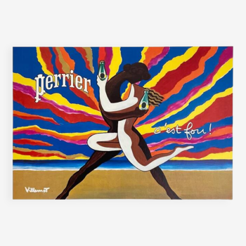 Original Perrier poster "It's crazy" by Bernard Villemot - Signed by the artist - On linen