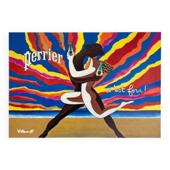 Original Perrier poster "It's crazy" by Bernard Villemot - Signed by the artist - On linen