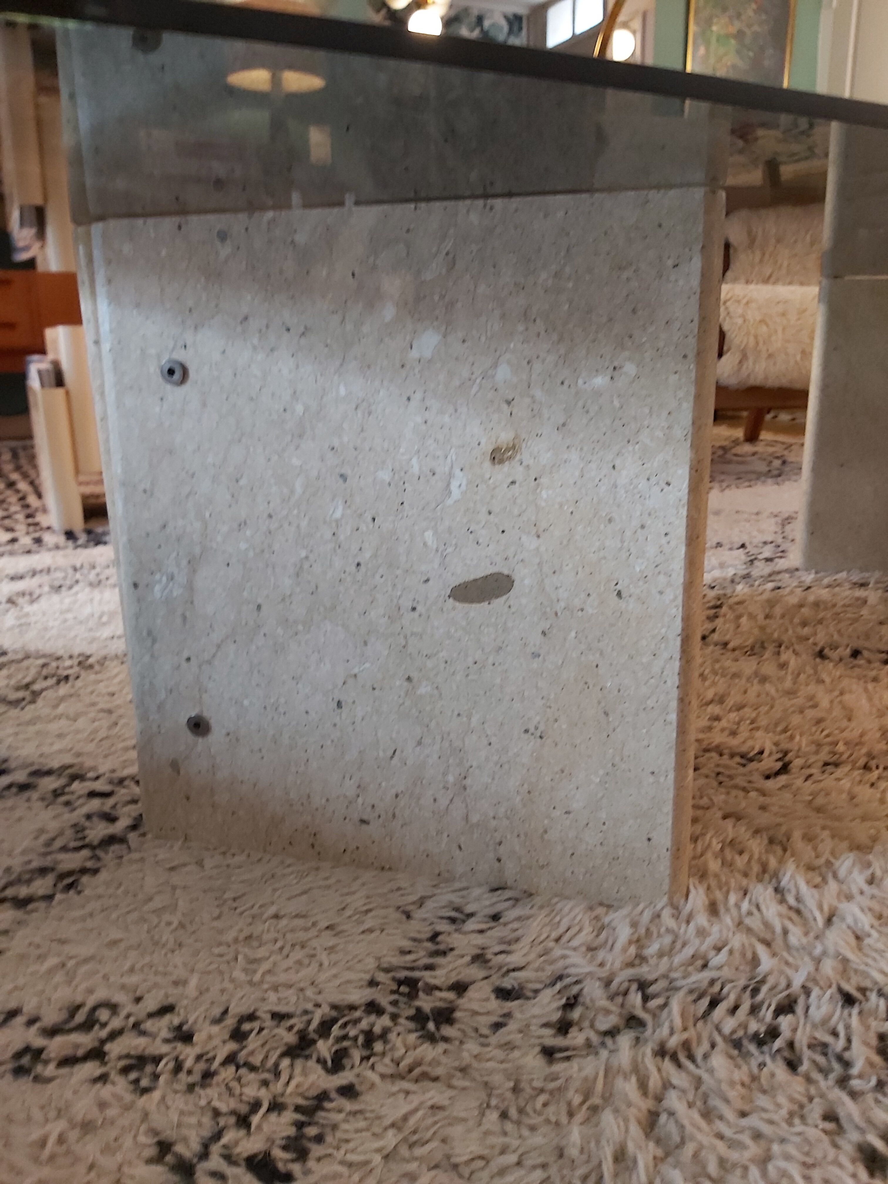 Large travertine coffee table and smoked glass