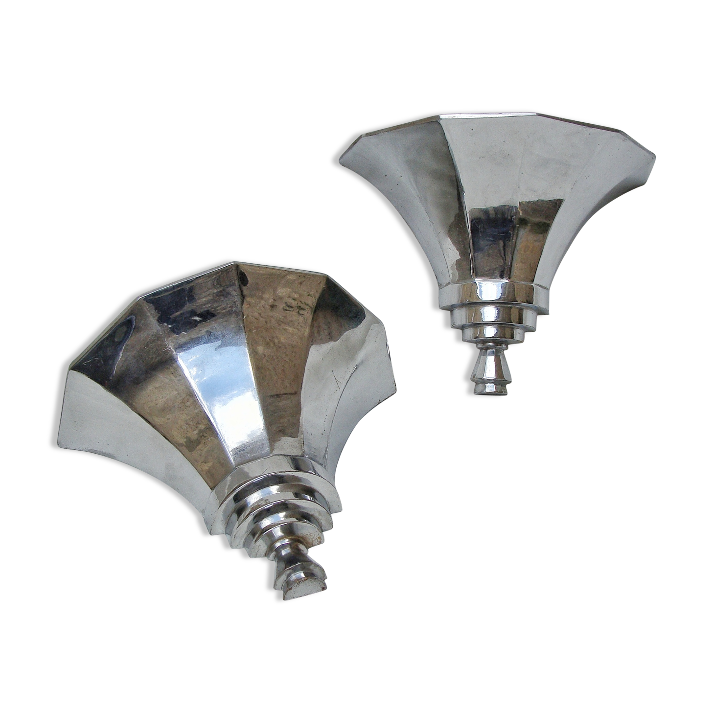 Pair of sconces art deco metal chrome