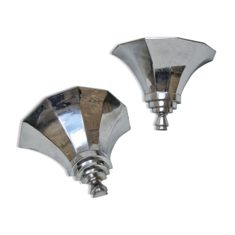 Pair of sconces art deco metal chrome