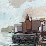 Mid-Century Modern "Out at Sea" Swedish Vintage Coastal Landscape Oil Painting, Framed