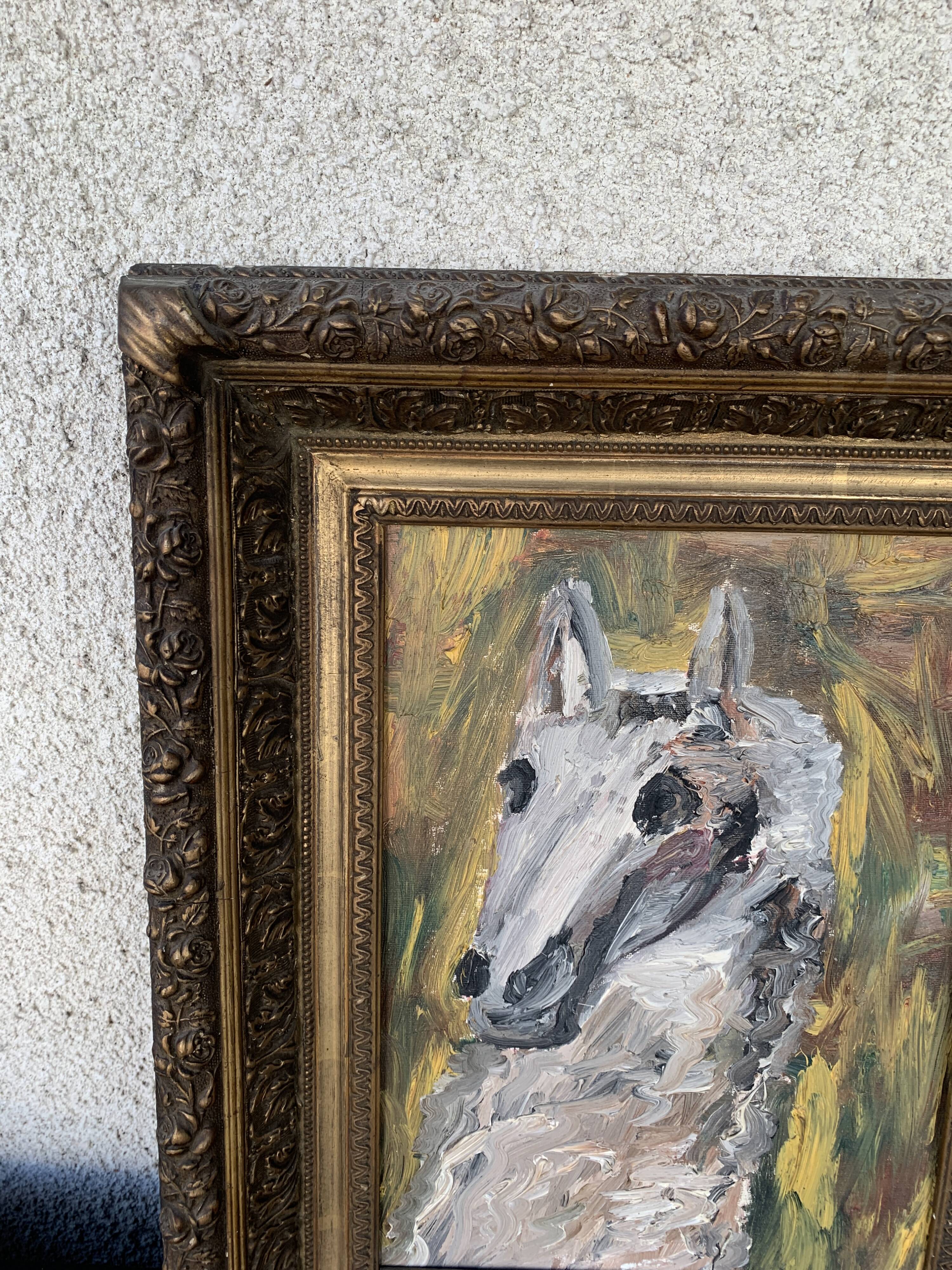 Horse painting with its 19th century frame