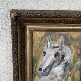 Horse painting with its 19th century frame
