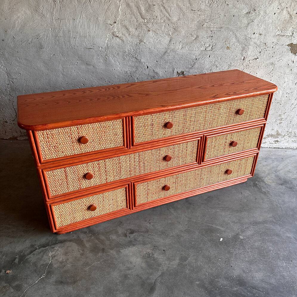 Vintage Maugrion rattan bamboo chest of drawers for Roche Bobois