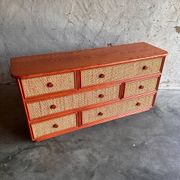 Commode vintage en rotin et bambou Maugrion pour Roche Bobois