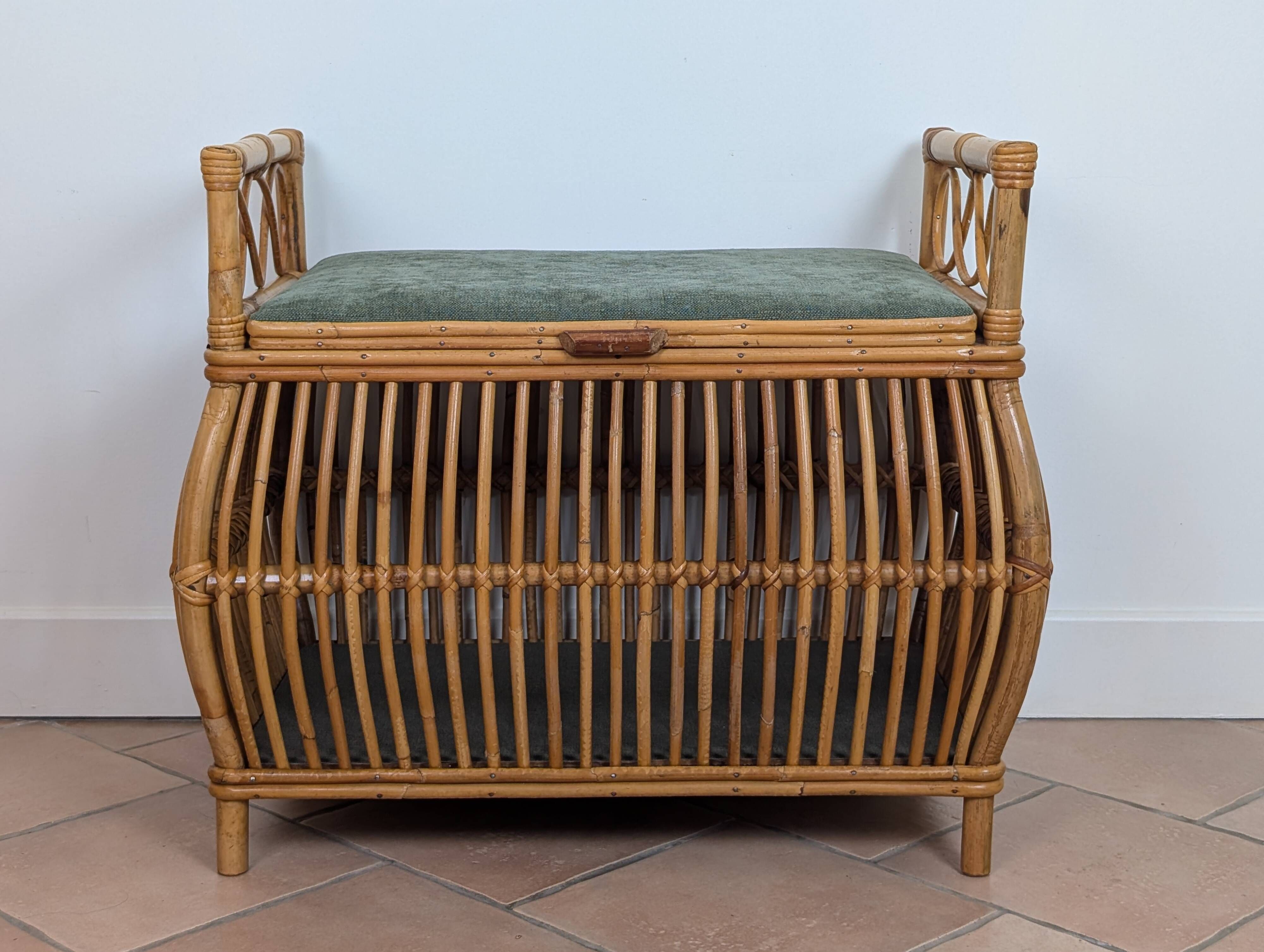1960s rattan storage bench