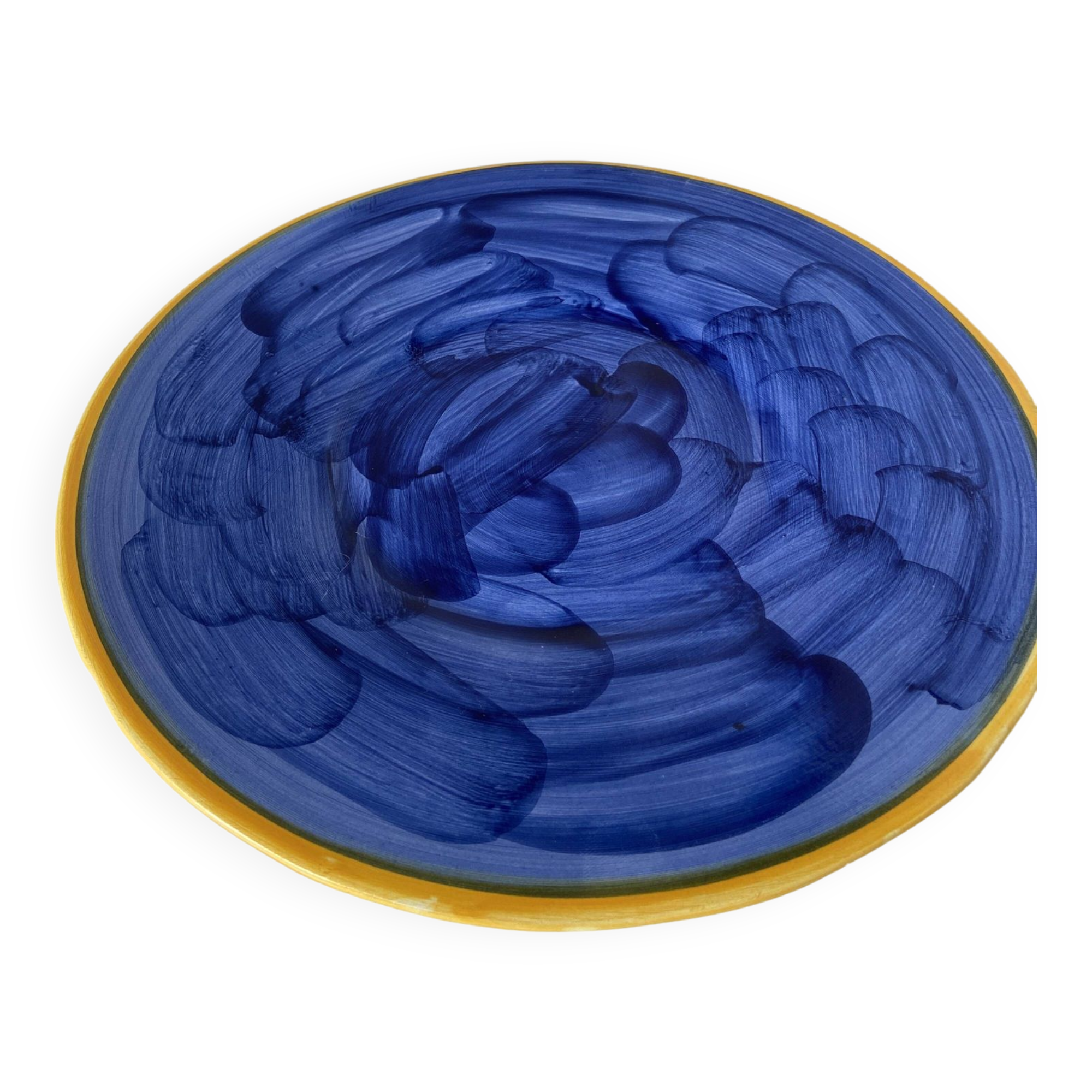 Large Vintage Blue Plate Greek Mediterranean Style - hand painted