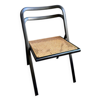Folding chair by giorgio cattelan for cidue in light cane, wood and black metal, italy 1970