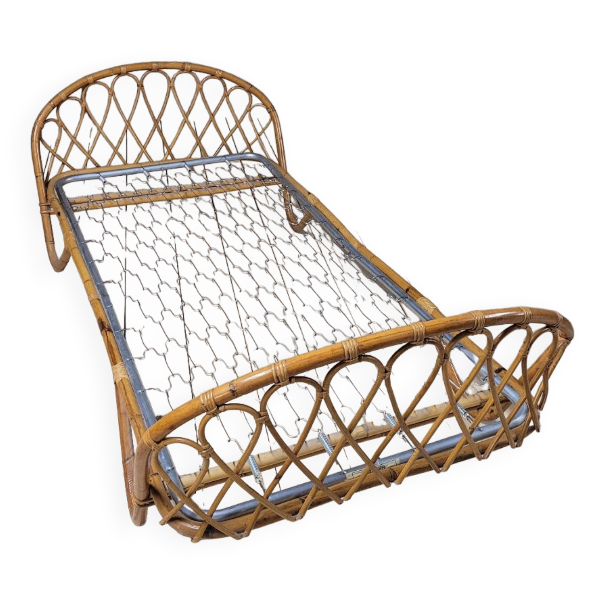 Vintage rattan basket sofa bed - 1950s