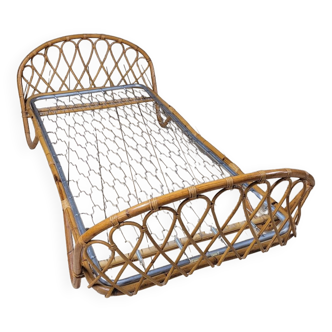 Vintage rattan basket sofa bed - 1950s