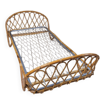 Vintage rattan basket sofa bed - 1950s