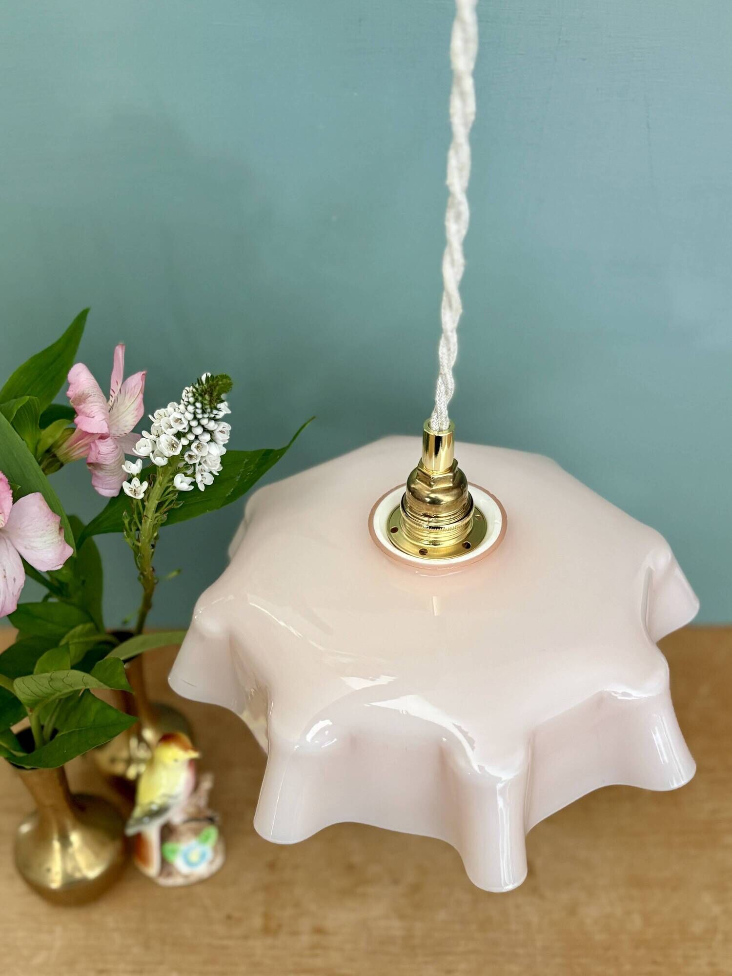 Vintage pink opaline pendant light