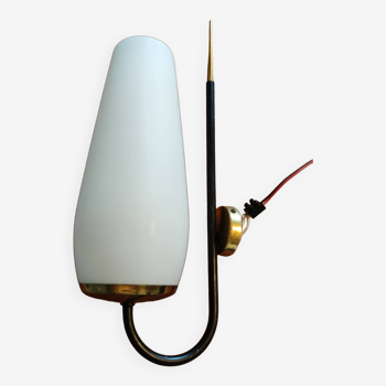 Brass and white opaline wall light