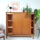 Sideboard high Danish teak veneer vintage sliding doors