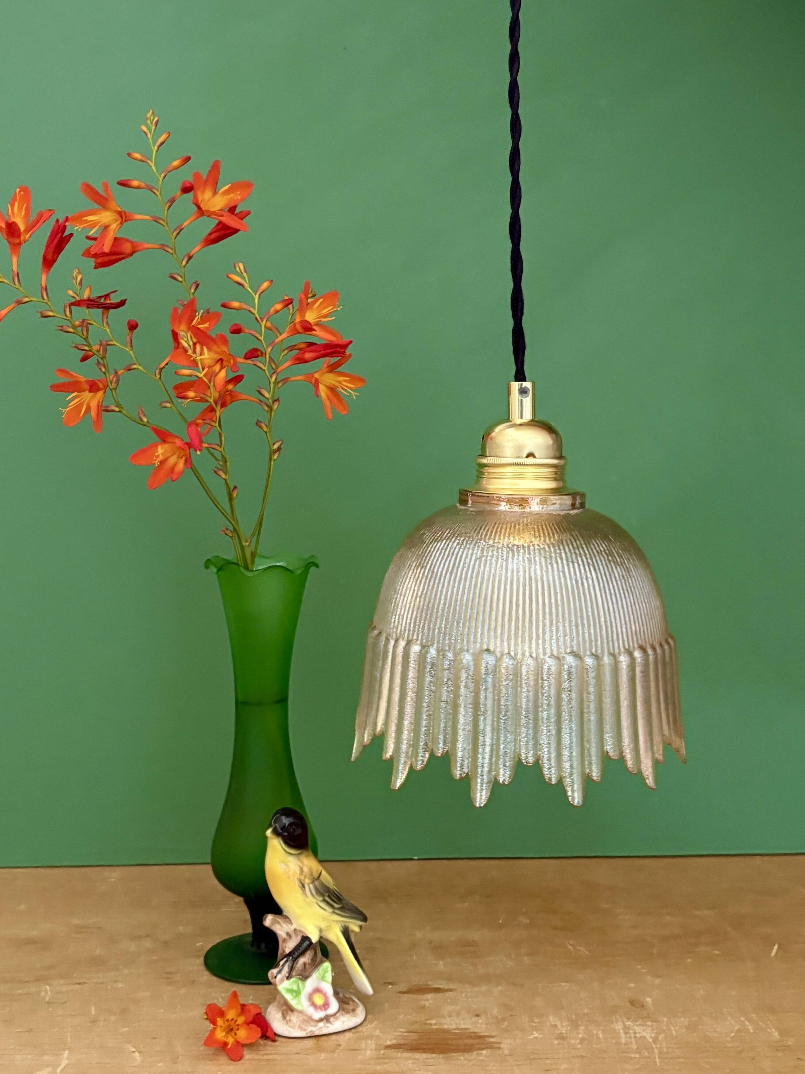 Vintage amber glass tulip pendant light