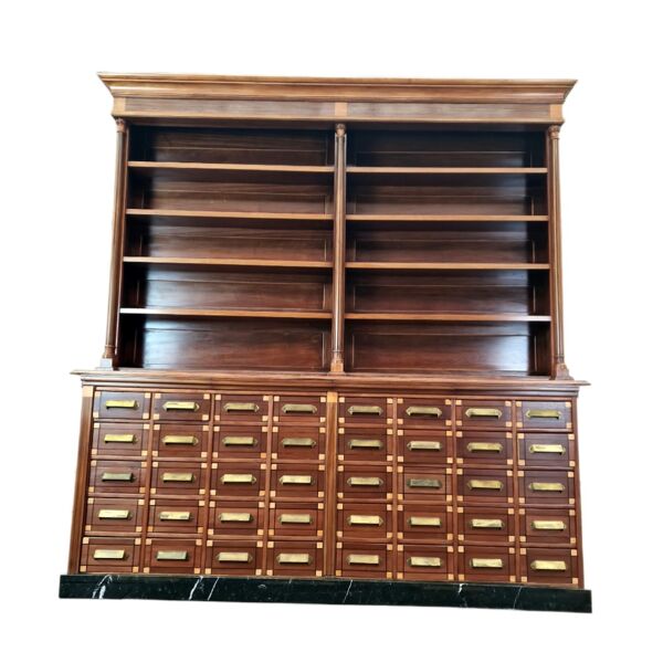 Grand cabinet d’apothicaire en acajou ancien, armoire de pharmacie Art Déco, bibliothèque