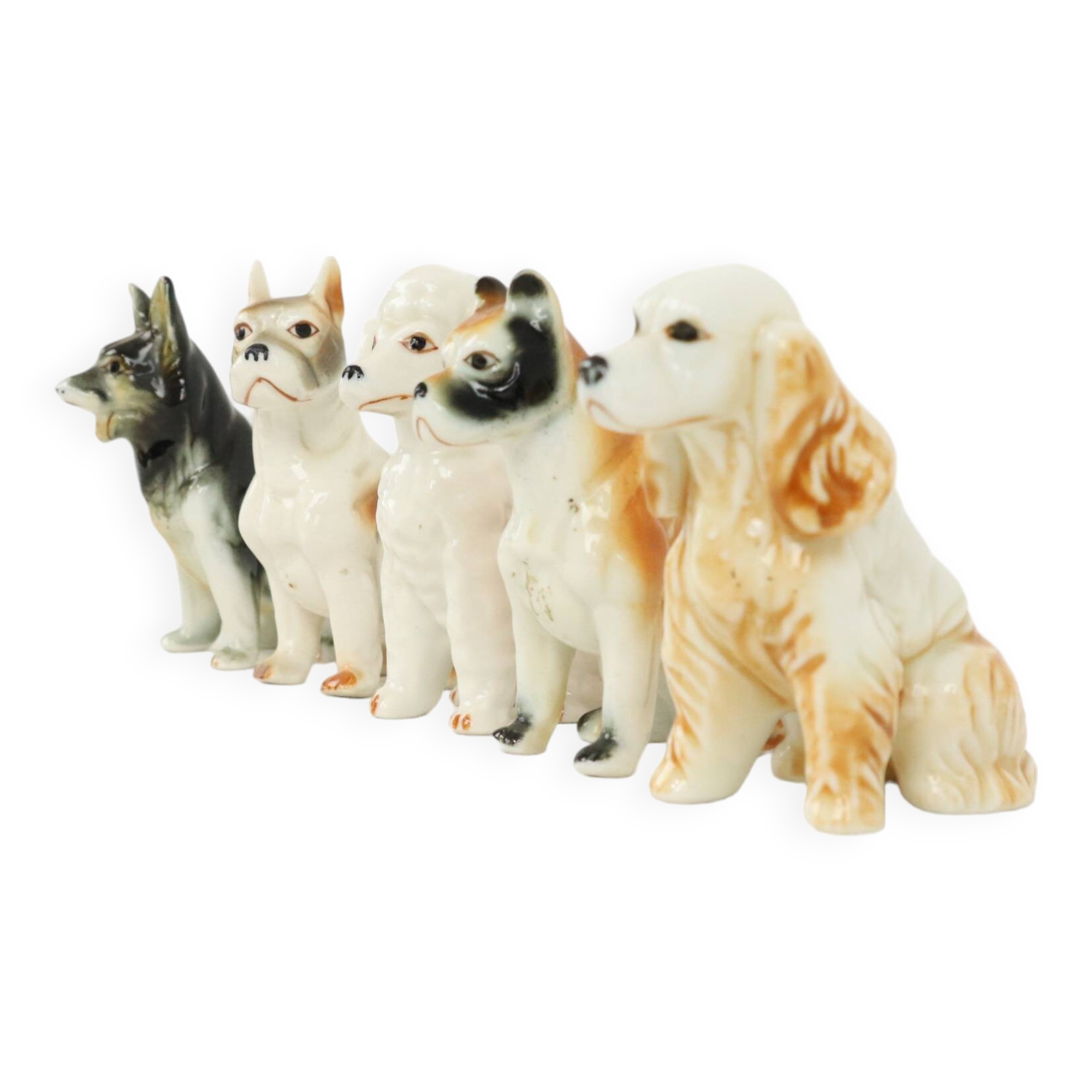 Vintage Set of 5 Dog Porcelain Figurines Figures 9cm