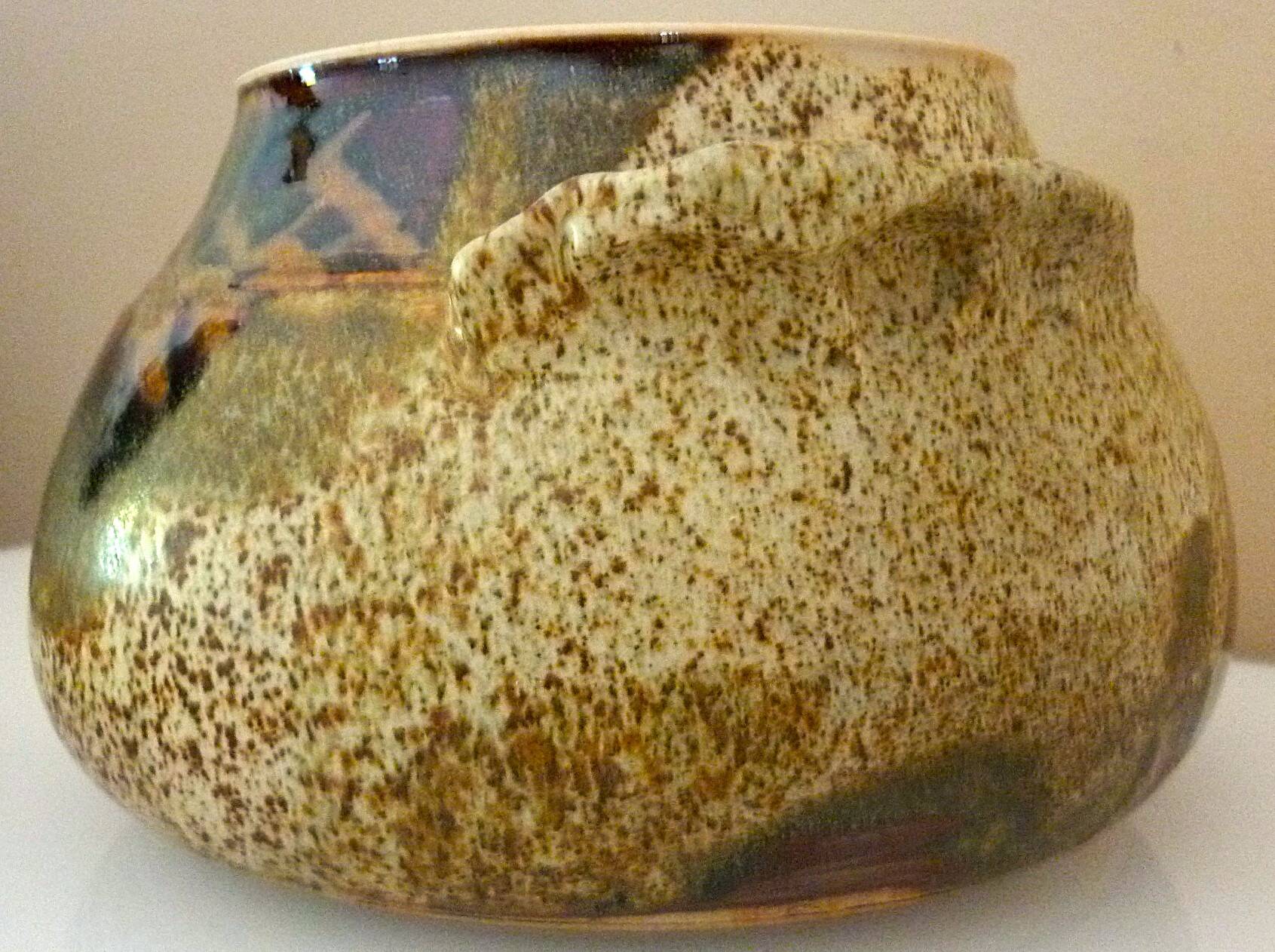 Vegetable dish, covered pot, glazed ceramic art, 1970s, signature to be identified