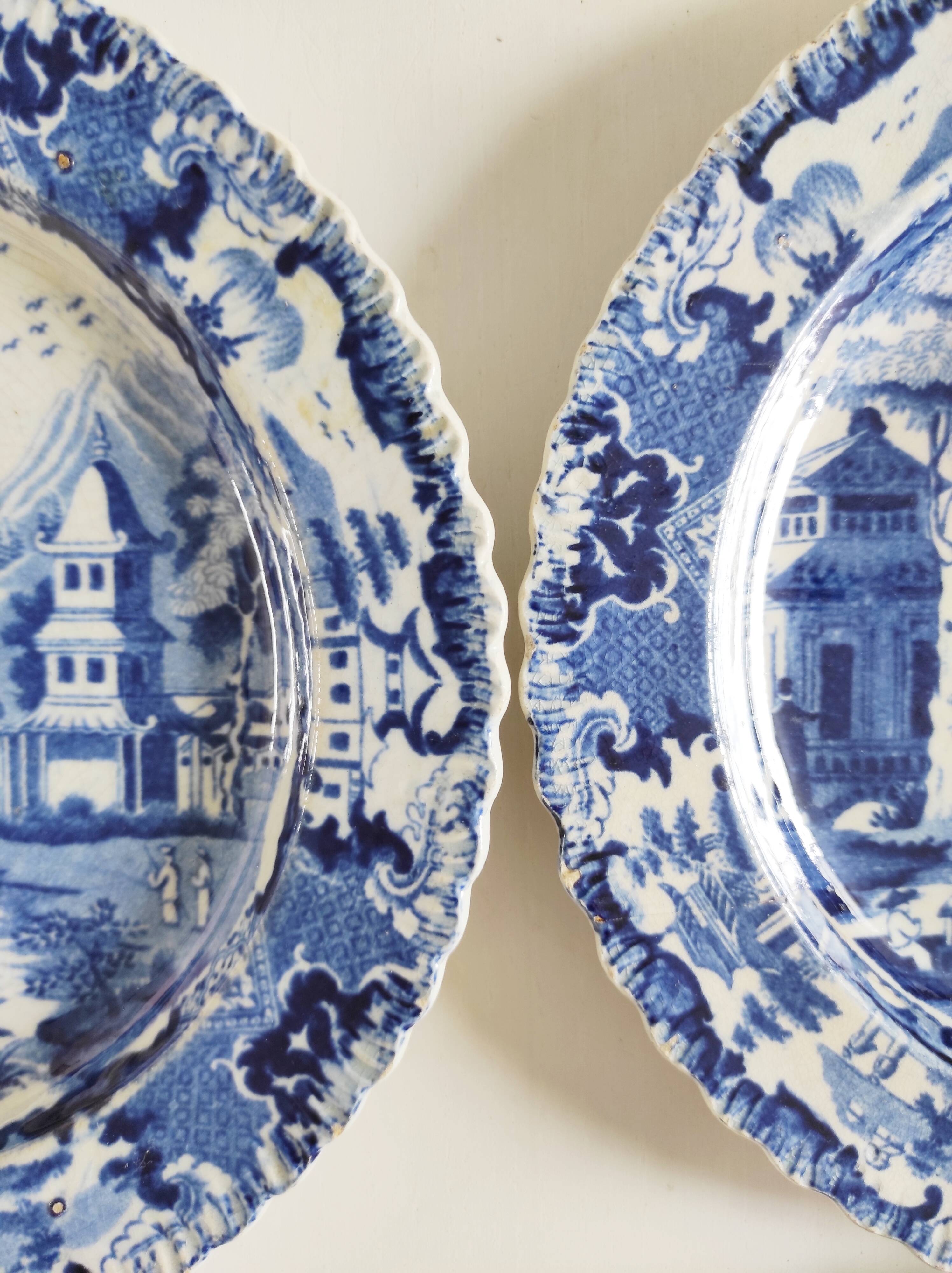 Calais earthenware 4 pagoda plates