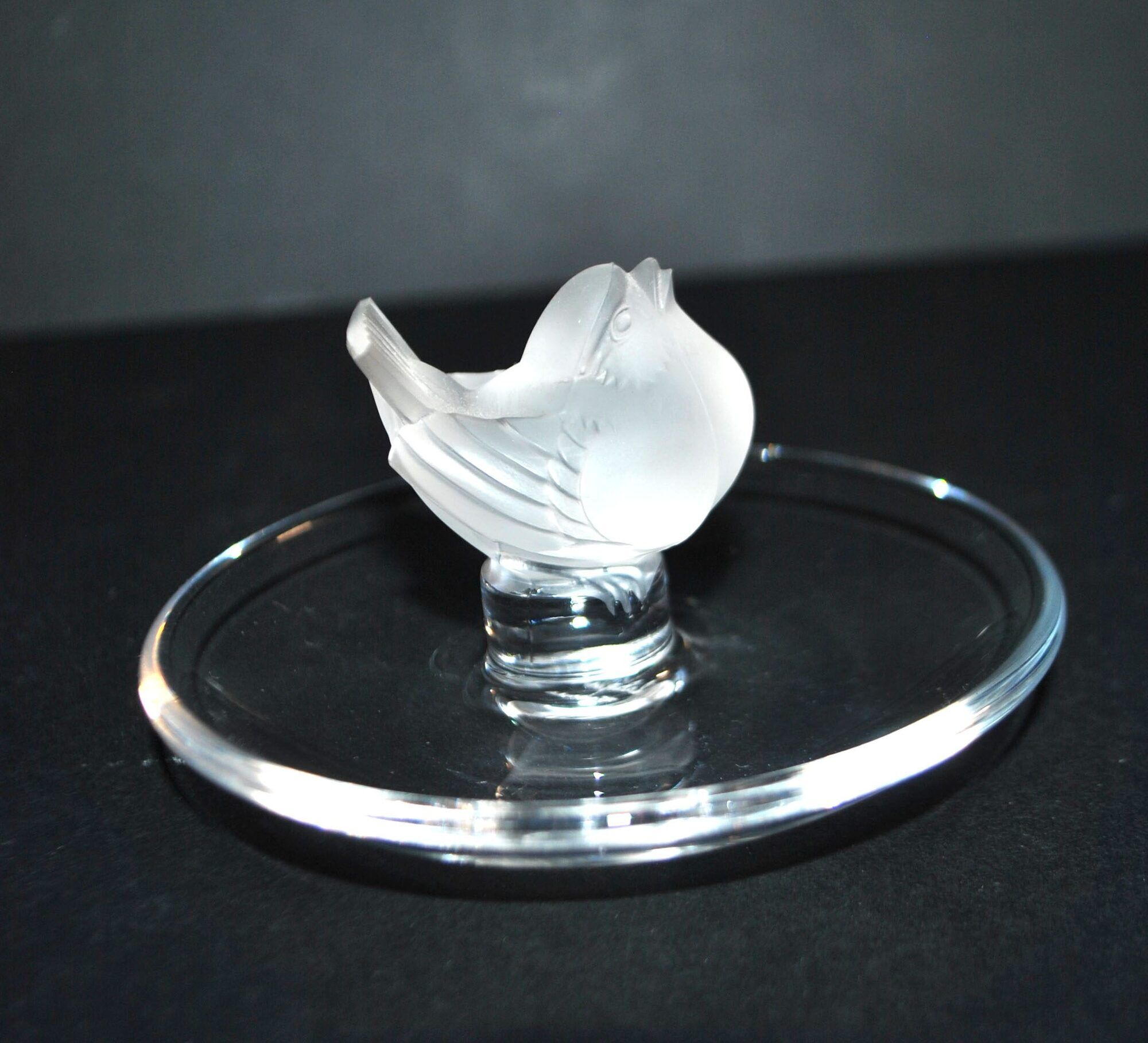 Lalique ashtray bowl Cheeky Sparrow crystal frosted and signed