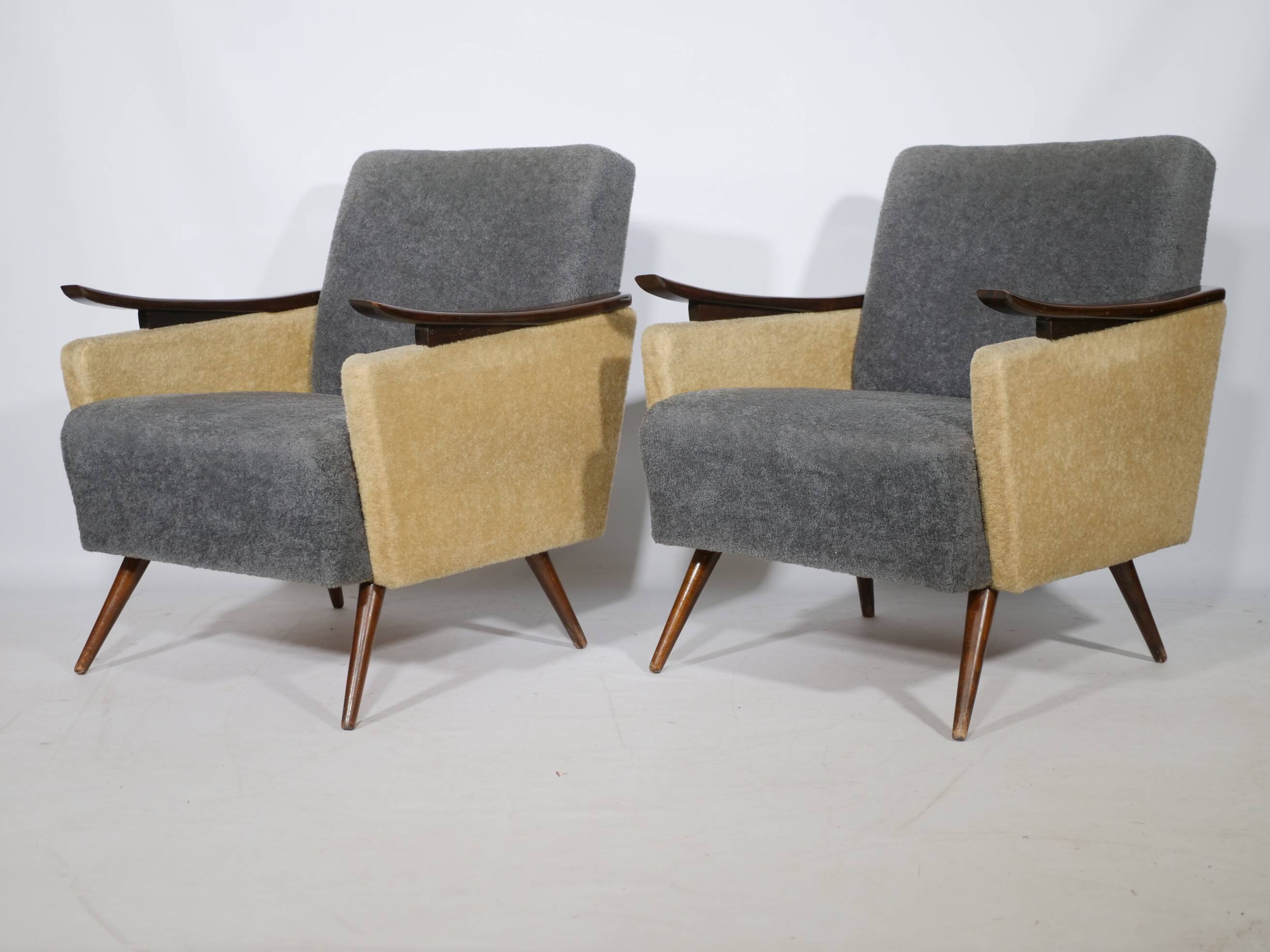 1950s-1960s French armchair set, vintage lounge chairs