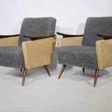 1950s-1960s French armchair set, vintage lounge chairs