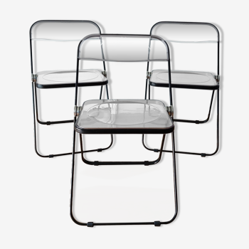 Series of 3 black and transparent Plia chairs Giancalo Piretti for Castelli, 1980.