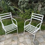 Pair of garden armchairs in white lacquered aluminum - HUGONET