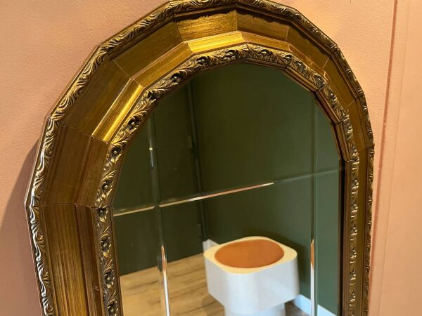 Miroir arche doré, verre biseauté, 50-60